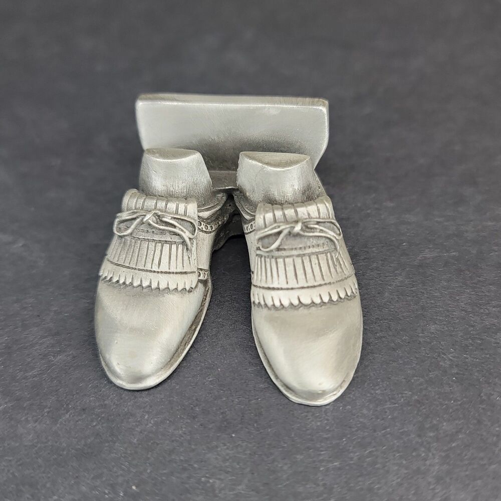 Vintage Fort Pewter Shoe Figural Business Card Holder Desktop Decor Stamped